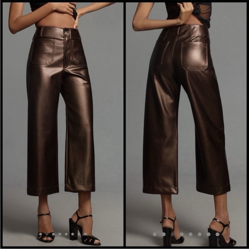 Anthropologie Maeve Colette Wide Leg Metallic Cropped Pants 31 Brown Sz 12